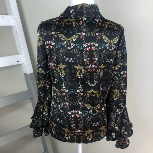 GRACIA Blouse Tie Neck Button Up Ruffle Sleeve Size M - Picture 7 of 11